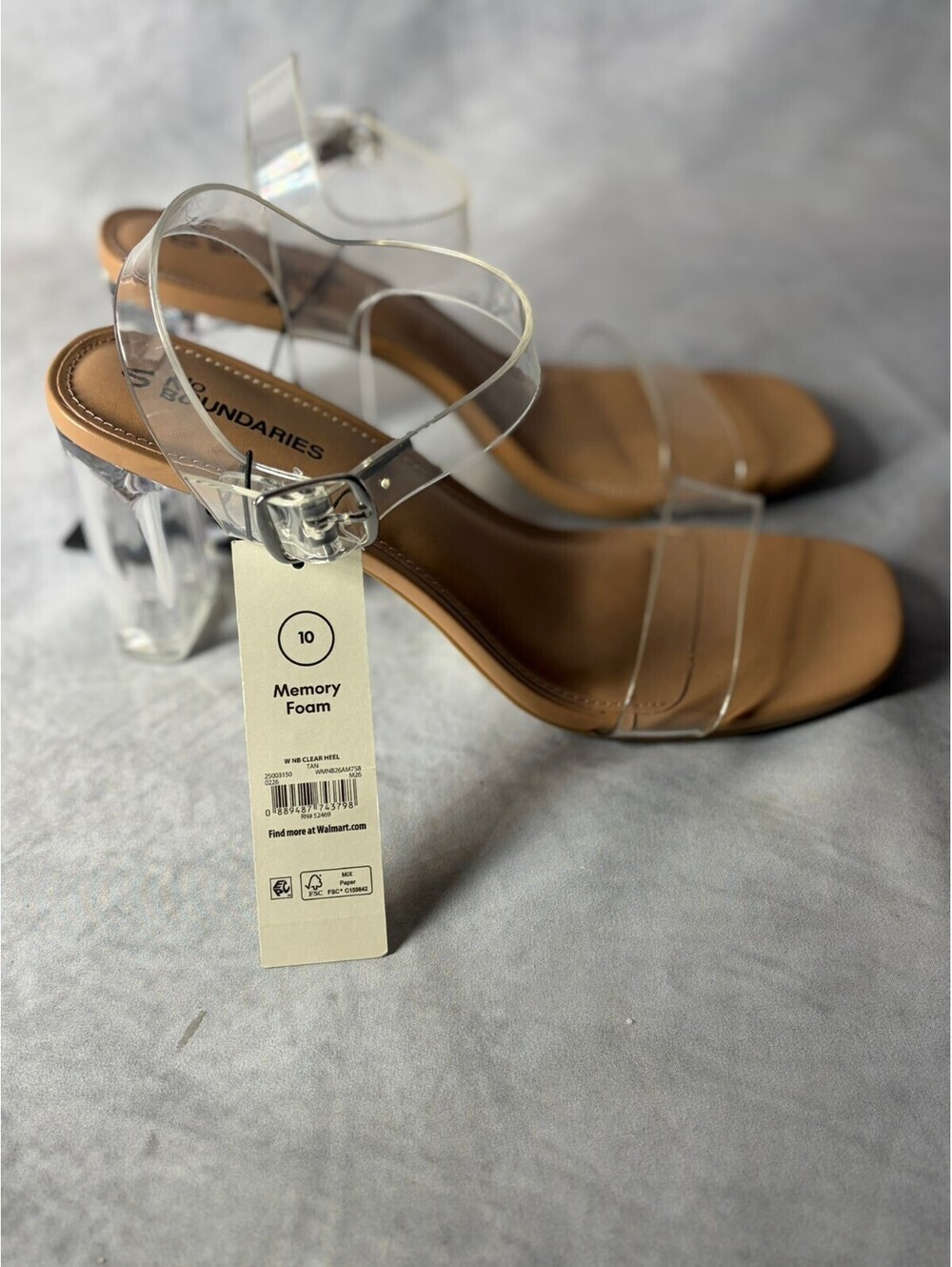 No Boundaries Womens Clear Heel Sandals Size 10 Tan Memory Foam Block Heel NWT